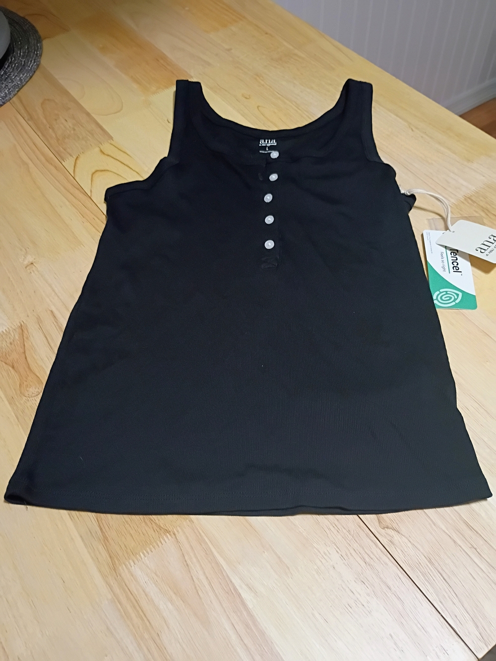 A.N.A Black Button-Front Henley Ribbed Tank